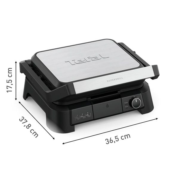 Gratar electric Tefal SuperGrill 3 in 1 GC510DE0, 2000W, indicator gătire, plăci detașabile cu &icirc;nveliș antiaderent, 3 trepte temperatură, funcție cuptor & barbeque, 600 cm2, argintiu & negru