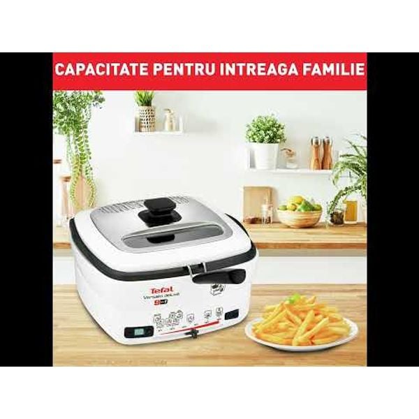 Friteuză Versalio Deluxe 9 &icirc;n 1 FR495070, 1600 W, 9 programe, cronometru detașabil, fereastră de vizualizare, 1 KG / 2 L, alb