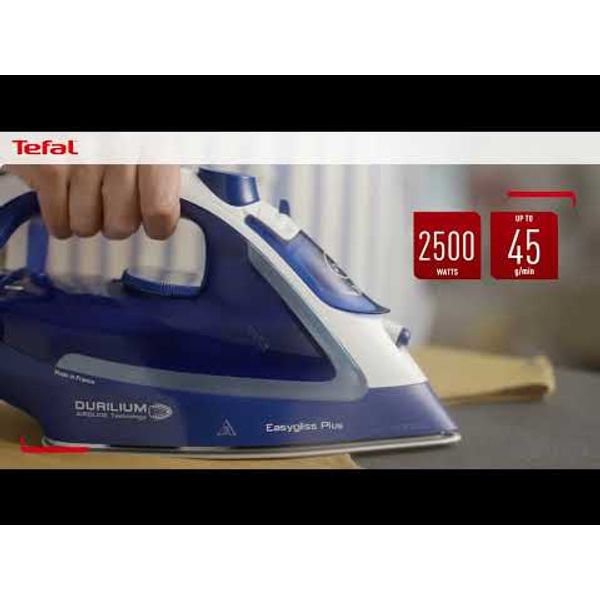 Fier de călcat Tefal EASYGLISS PLUS FV5736E0, 2500 W, jet abur 220g/min, abur variabil 45g/min, talpa Durilium Airglide, alb & albastru Fier de călcat Tefal EASYGLISS PLUS FV5736E0, 2500 W, jet abur 220g/min, abur variabil 45g/min, talpa Durilium Airglide, alb & albastru