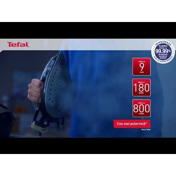 Stație de călcat cu boiler de înaltă presiune Tefal Pro Express Vision GV9820E0, 3000 W, capacitate rezervor 1.1L, jet abur 750g/min, vârf iluminare LED, panou digital,tehnologie Smart Steam, sistem antipicurare, talpă Durilium AirGlide Autoclean Stație de călcat cu boiler de înaltă presiune Tefal Pro Express Vision GV9820E0, 3000 W, capacitate rezervor 1.1L, jet abur 750g/min, vârf iluminare LED, panou digital,tehnologie Smart Steam, sistem antipicurare, talpă Durilium AirGlide Autoclean