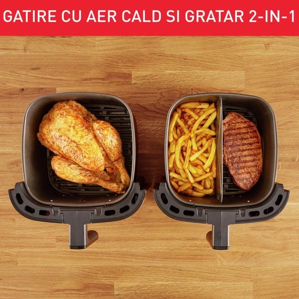 Air fryer 2 &icirc;n 1 cu aer cald și grătar Tefal Easy Fry & Grill XXL EY801815 , 8 programe, 6.3 L, 2 zone de gătire, &icirc;nveliș antiaderent, negru