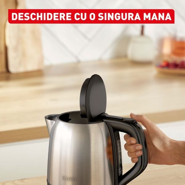 Fierbator de apa Tefal Subito Mini KO5S2DE0, 2400 W, 1 L, inox, baza rotativa, oprire automata, filtru detasabil, argintiu & negru