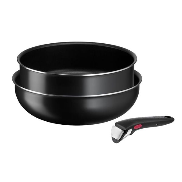 Set 3 piese TEFAL Ingenio Easy Cook & Clean L1539153, 3 piese, 24-26cm, aluminiu, negru