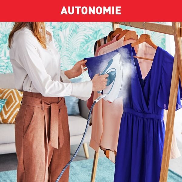 Stație de călcat cu abur Tefal Express Protect SV9202E0, 2800W, presiune 7.5 bari, jet de abur 520 g/min, rezervor 1.8L, talpa Durilium Airglide Autoclean, Alb&albastru