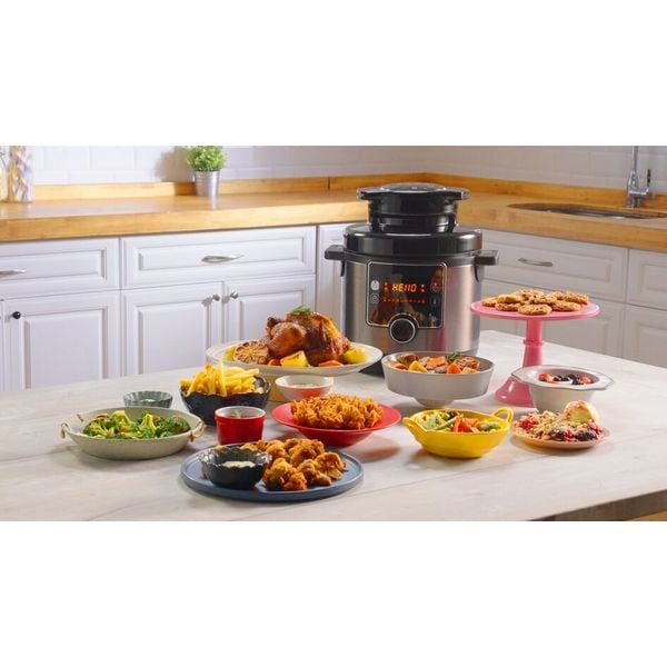 Multicooker cu gătire sub presiune Tefal Turbo Cuisine & Fry CY778830, accesoriu pentru prăjit inclus,  aplicatie dedicata , 1200W, 7.6L, 15 programe, interfață intuitivă, bol de gătit Spherical Bowl, negru