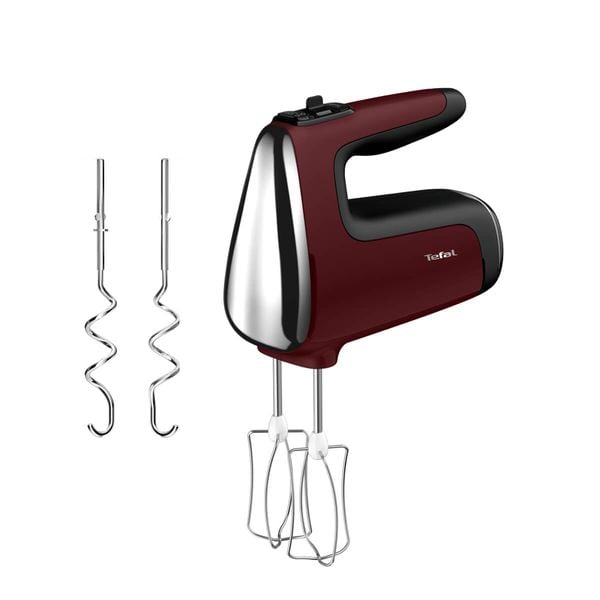 Mixer de m&acirc;nă Tefal PowerMix Silence HT652538, 600W, 6 trepte de viteză, tehnologie Silence600 funcție Turbo, 2 teluri, 2 c&acirc;rlige, picior pasator, pahar gradat, rosu  
