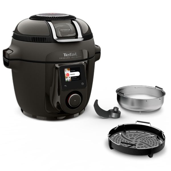 Multicooker inteligent cu gatire sub presiune Tefal Cook4Me Infinity CY982HF2, 20 programe, vas cu invelis ceramic antiaderent 6.5 L, amestecare automata, conectivitate Wi-Fi, instructiuni pas cu pas, 150 retete, negru Multicooker inteligent cu gatire sub presiune Tefal Cook4Me Infinity CY982HF2, 20 programe, vas cu invelis ceramic antiaderent 6.5 L, amestecare automata, conectivitate Wi-Fi, instructiuni pas cu pas, 150 retete, negru