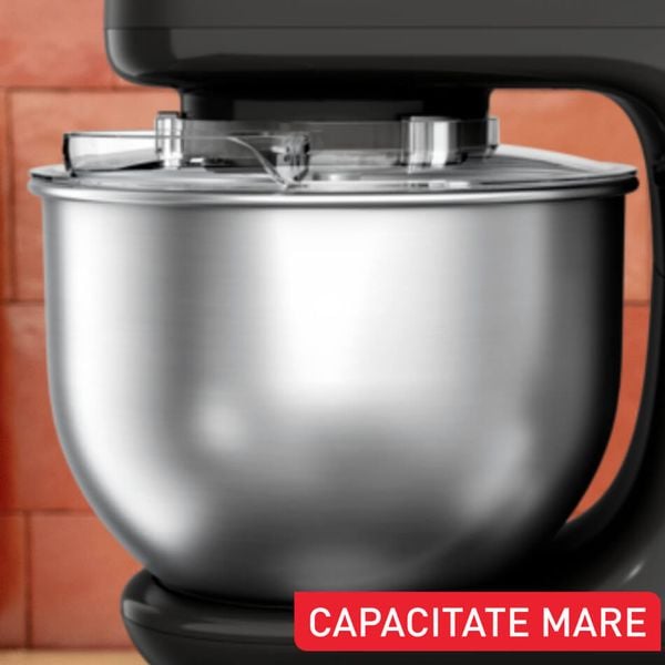 Robot de bucătărie Tefal Bake Essential QB161H38, 800W, capacitate vas 4.8 L, 3 funcții - tel, accesoriu incorporare, c&acirc;rlig aluaturi grele, 6 trepte de viteză, negru