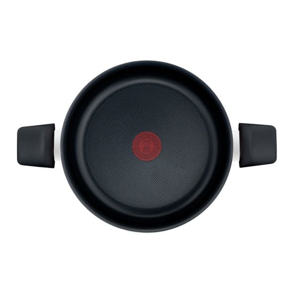 Oala cu capac Tefal Easy Series B5924602, 24 cm, 2.67 L, aluminiu, invelis antiaderent Titanium, indicator Thermo-Signal&trade;, capac din sticla, margini gradate, rosu