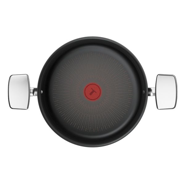 Oala cu capac Tefal Excellence+ G3284653, 24 cm, 5 L, invelis antiaderent, tehnologie FUSIONCORE, Thermo-Signal&trade;, manere nituite, aluminiu, inductie, negru
