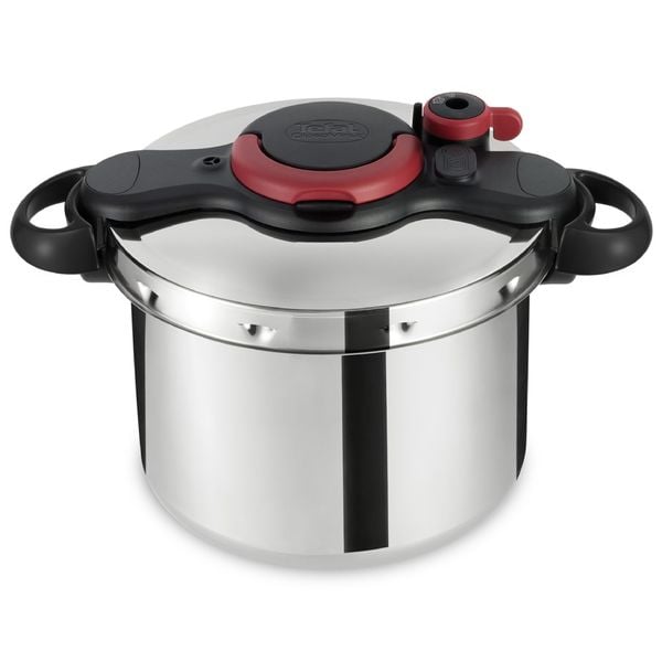 Oală sub presiune Tefal ClipsoMinut'&reg; Easy P4624966, compatibil cu inducția, inox, indicator de presiune, 5 puncte de securitate, argintiu