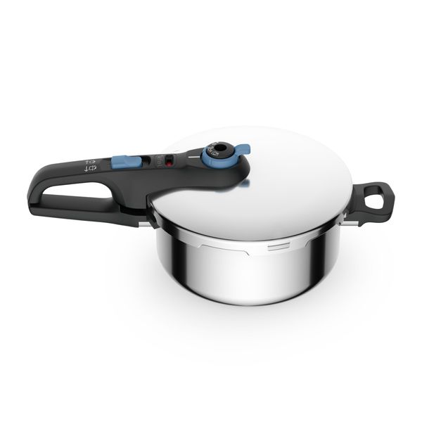 Oala sub presiune Tefal Secure Trendy P2580402, 4 L, sistem siguranta in 5 puncte, 2 programe de gatire, compatibil cu inductia, argintiu