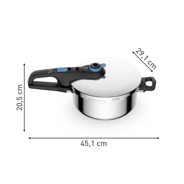 Oala sub presiune Tefal Secure Trendy P2580402, 4 L, sistem siguranta in 5 puncte, 2 programe de gatire, compatibil cu inductia, argintiu