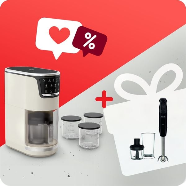 Pachet PROMO Aparat de &icirc;nghețată Tefal Dolci IG602AE0 & Blender vertical Tefal OptiChef 2 &icirc;n 1 HB641838