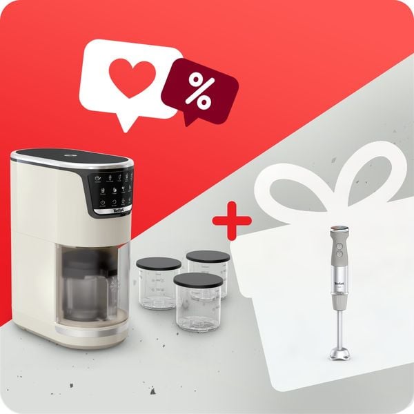 Pachet PROMO Aparat de &icirc;nghețată Tefal Dolci IG602AE0 & Blender vertical Tefal Quickchef+ HB67MB30