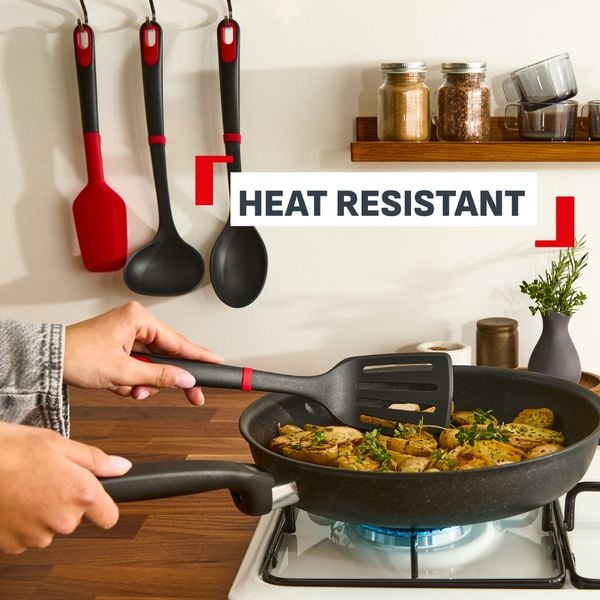Polonic Tefal Ingenio+ K1980434, rezistenta la temperaturi inalte, compatibilitate cu masina de spalat vase, plastic, negru & rosu
