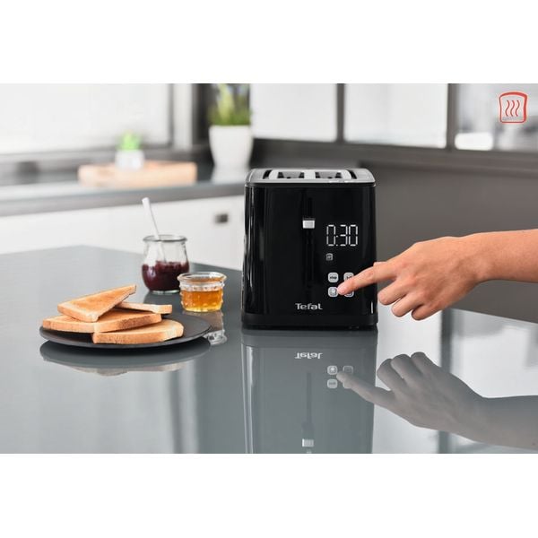 Prajitor de paine Tefal Smart'n Light TT640810, 850W, 2 felii, ecran digital, 3 functii dedicate, 7 niveluri de rumenire, negru