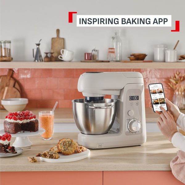Robot de bucatarie Tefal Bake Partner+ QB540BF0, 1100 W, 4.6 L, 8 trepte de viteza, cantar incorporat, functie Pulse, functie Smart Bake Detect, tel, carlig pentru aluaturi grele, inox, gri