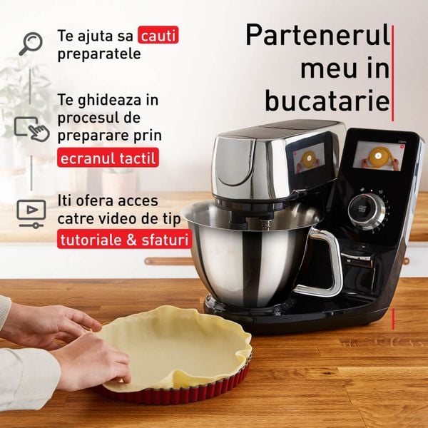 Robot de bucatarie Tefal i-Coach Touch QB950D38, 1200W, 5.5L, ecran tactil, 10 trepte de viteza, 21 programe, negru