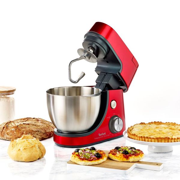 Robot de bucătărie TEFAL MasterChef Gourmet QB516G38, vas 4.6l, blender 1.5l, 1100W, 8 trepte viteză, roșu-argintiu