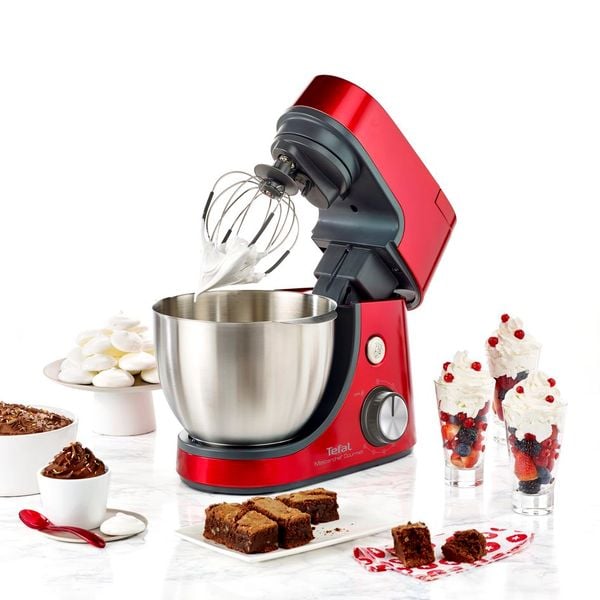 Robot de bucătărie TEFAL MasterChef Gourmet QB516G38, vas 4.6l, blender 1.5l, 1100W, 8 trepte viteză, roșu-argintiu