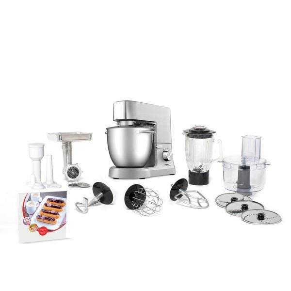 Robot de bucatarie planetar Masterchef Grande TEFAL QB813D38, 1500 W, 8 viteze, bol 6.7 l, 6 accesorii, argintiu
