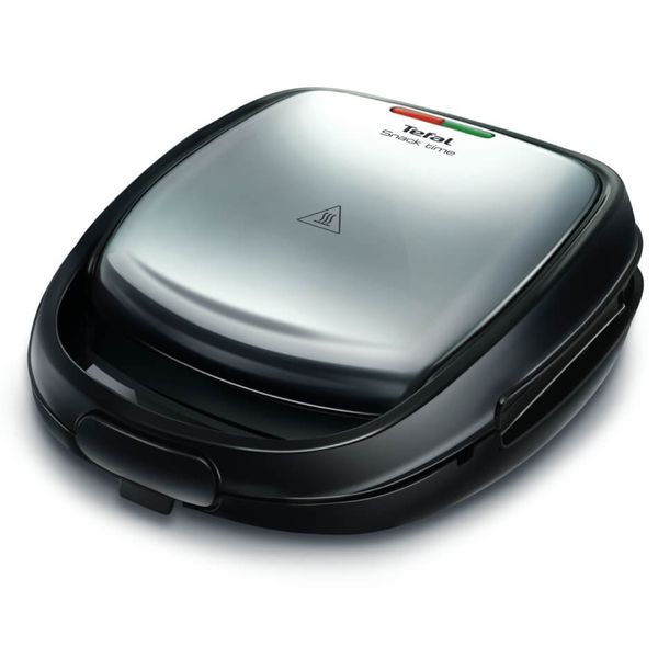 Sandwich maker Tefal Snack Time 2 &icirc;n 1 SW341D12, 700W, 2 seturi de plăci detașabile antiaderente, m&acirc;ner izolat termic, argintiu & negru