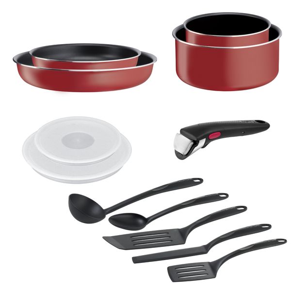 Set de 12 piese Tefal Ingenio Easy Cook & Clean L1529302, cratițe 16/20 cm, tigăi 24/28 cm, maner detașabil, 5 spatule, capace ermetice 16/20 cm, înveliș antiaderent Titanium, indicator temperatură Thermo-Signal, rosu Set de 12 piese Tefal Ingenio Easy Cook & Clean L1529302, cratițe 16/20 cm, tigăi 24/28 cm, maner detașabil, 5 spatule, capace ermetice 16/20 cm, înveliș antiaderent Titanium, indicator temperatură Thermo-Signal, rosu