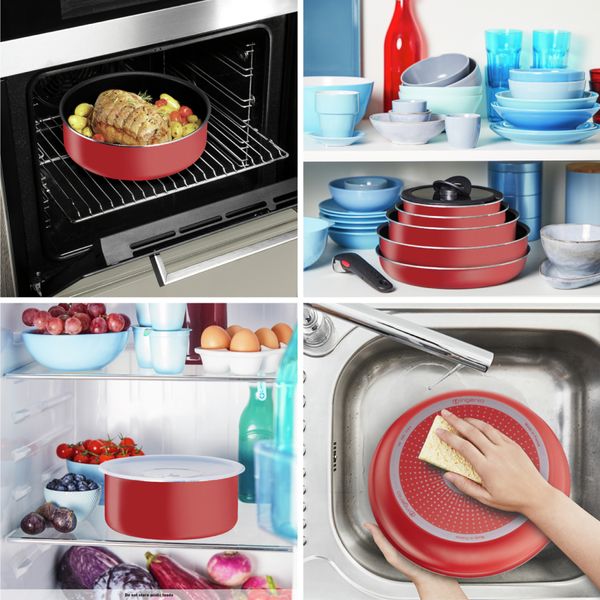 Set de 12 piese Tefal Ingenio Easy Cook & Clean L1529302, cratițe 16/20 cm, tigăi 24/28 cm, maner detașabil, 5 spatule, capace ermetice 16/20 cm, înveliș antiaderent Titanium, indicator temperatură Thermo-Signal, rosu Set de 12 piese Tefal Ingenio Easy Cook & Clean L1529302, cratițe 16/20 cm, tigăi 24/28 cm, maner detașabil, 5 spatule, capace ermetice 16/20 cm, înveliș antiaderent Titanium, indicator temperatură Thermo-Signal, rosu