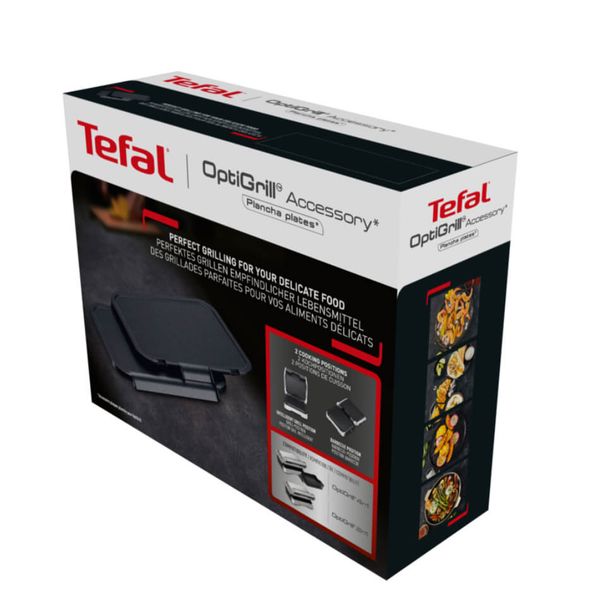 Set 2 plite plancha Tefal XA733810 antiaderente pentru grătar electric OptiGrill 4 &icirc;n 1 și 2 &icirc;n 1, seriile GC774xx, GC773xx, GC772xx, negru