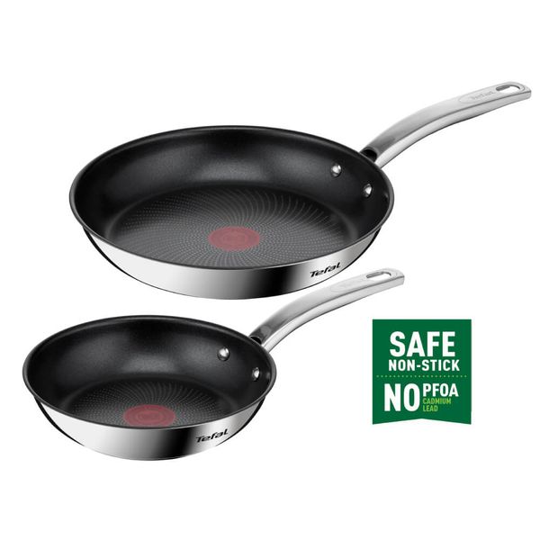 Set de tigăi cu 2 piese Tefal Intuition B817S255 de 20/26 cm, Thermo-Signal&trade;, inductie, &icirc;nveliș antiaderent, exterior inox