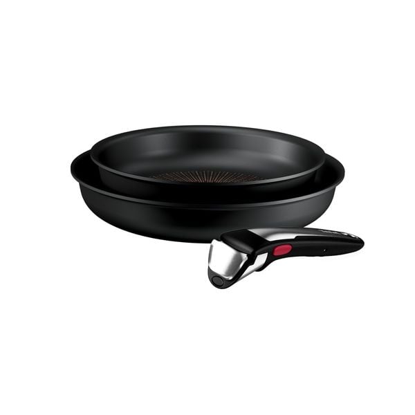Set 3 piese Tefal Ingenio Excellence+ P0009653, tigaie de 22/26 cm, maner detasabil, tehnologie FUSIONCORE, Thermo-Signal&trade;, invelis antiaderent, aluminiu. inductie, negru