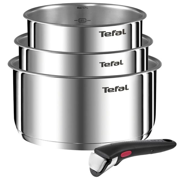 Set 4 piese Tefal Ingenio Emotion L8964S55, oale de 16 / 18 / 20 cm, maner detasabil rezistent, inductie, argintiu