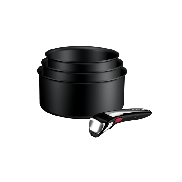 Set 4 piese Tefal Ingenio Excellence+ P0079002, cratita de 16/18/20 cm, maner detasabil, tehnologie FUSIONCORE, Thermo-Signal&trade;, invelis antiaderent, aluminiu. inductie, negru