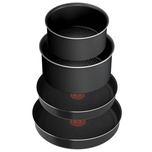 Set de 5 piese Tefal Ingenio Generous Cook L3129002, tigaie de 24/26 cm, cratiță de 16/20 cm, mâner detașabil, indicator Thermo Signal, înveliș antiaderent Titanium, compatibil cu inducția, negru