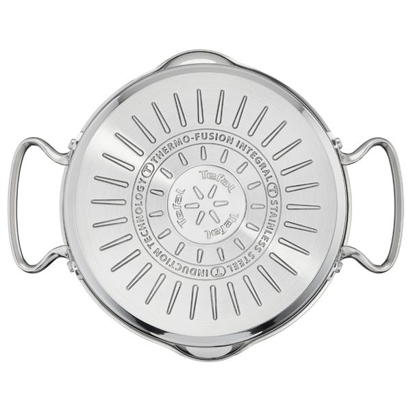 Set de 6 piese Tefal Duetto+ G719S655, oale cu capac de sticla 20 / 24 cm, cratiță cu capac de sticlă 16 cm, inox, inducție, inox, m&acirc;nere nituite, margini turnare, gradații interioare, argintiu