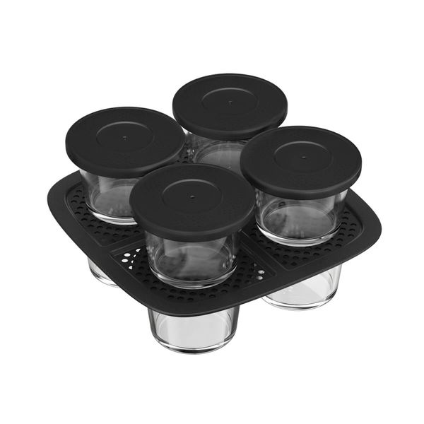Set 8 borcane Tefal Easy Fry Silence XA1140E2, compatibile cu friteuzele cu aer cald Tefal Easy Fry Silence de 5 L, sticlă, capace incluse, compatibile cu mașina de spălat vase, transparent
