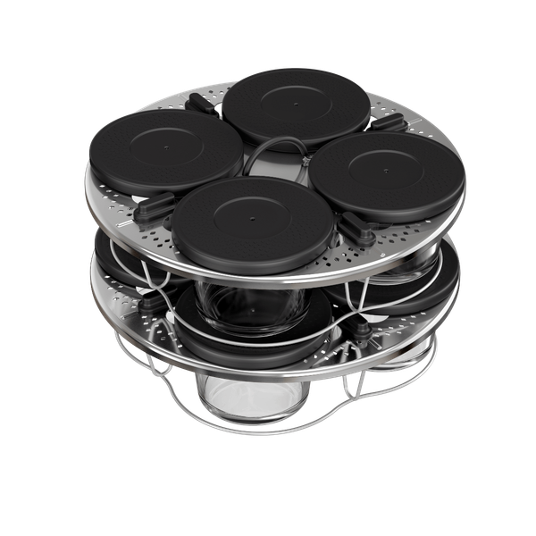 Set de 8 recipiente de sticlă cu capac și suport Tefal XA6140E0, compatibile cu aparatul de gătit multicooker Tefal Cook4me, seriile CY85xx, CY91xx, CY94xx si CY96xx, transparent