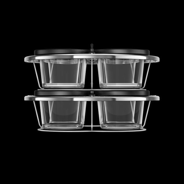 Set de 8 recipiente de sticlă cu capac și suport Tefal XA6140E0, compatibile cu aparatul de gătit multicooker Tefal Cook4me, seriile CY85xx, CY91xx, CY94xx si CY96xx, transparent