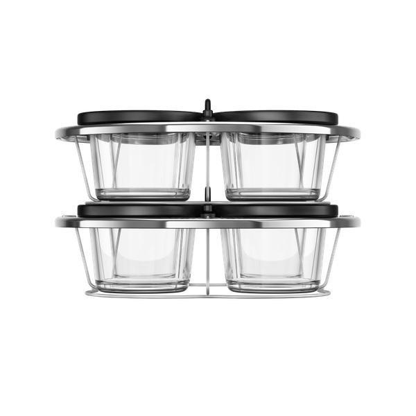Set de 8 recipiente de sticlă cu capac și suport Tefal XA6140E0, compatibile cu aparatul de gătit multicooker Tefal Cook4me, seriile CY85xx, CY91xx, CY94xx si CY96xx, transparent