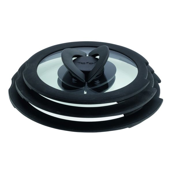 Set 3 capace Tefal Ingenio L9849053, 16 / 18 / 20 cm, sticla, design stivuibil, manere rabatabile, transparent