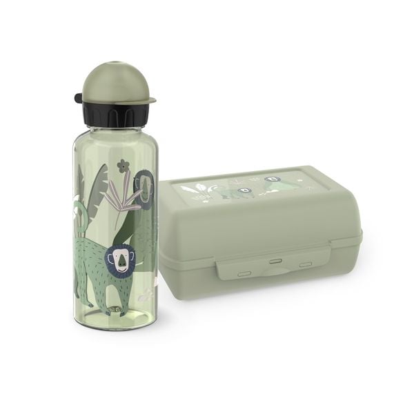 Set copii EMSA N3052400, 2 piese, sticla apa TRITAN 0.6 L + recipient pentru alimente, 100% etans, separator reglabil si detasabil, compatibil masina de spalat vase, verde