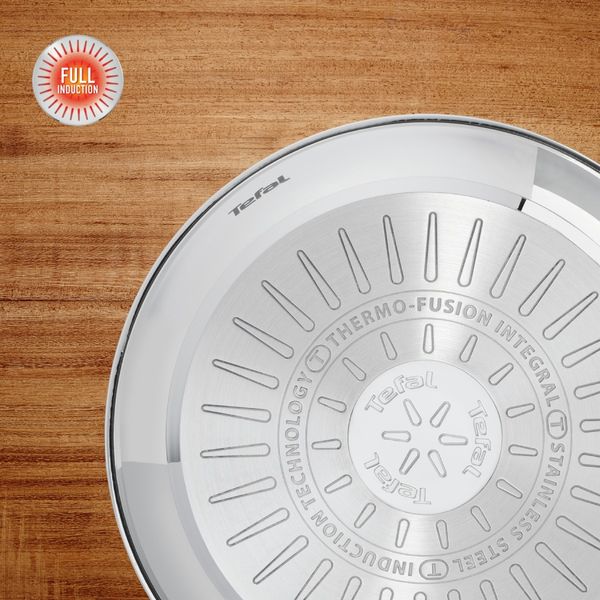 Set de tigăi cu 3 piese Tefal Duetto On B866S334, 20/24/28 cm, oțel inoxidabil, bază Thermo-Fusion&trade;, inducție