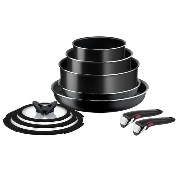 Set 10 piese Ingenio Easy Cook & Clean Tefal L1539053, m&acirc;nere detașabile, 16-28cm, aluminiu, negru