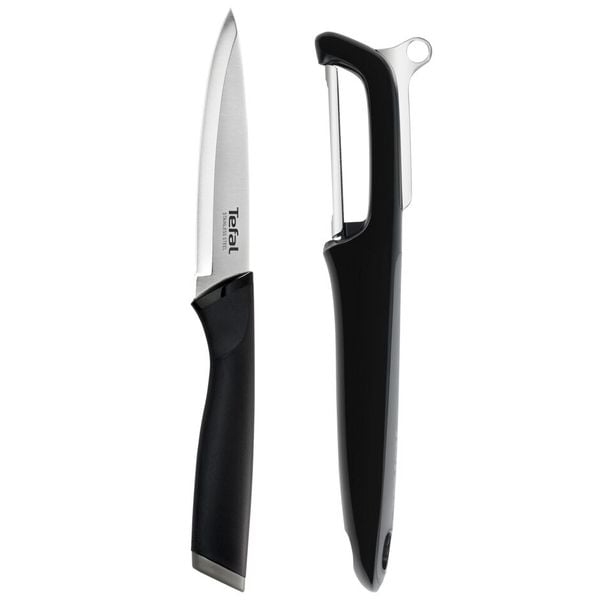 Set pentru curățarea legumelor Essential K2219255,  cuțit si dispozitiv pentru decojire, lame oțel inoxidabil, 12 cm, mâner Soft Touch, negru, / inox
