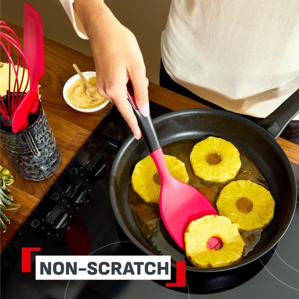 Spatula flexibila Tefal Ingenio+ K1984834, rezistenta la temperaturi inalte, compatibilitate cu masina de spalat vase, silicon, rosu & negru