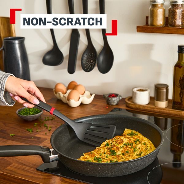 Spatula Tefal Ingenio+ K1984234, rezistenta la temperaturi inalte, compatibilitate cu masina de spalat vase, silicon, rosu & negru