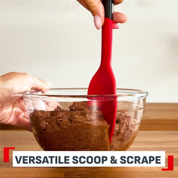 Spatula tip lingura Tefal Ingenio+ K1984534, rezistenta la temperaturi inalte, compatibilitate cu masina de spalat vase, silicon, rosu & negru