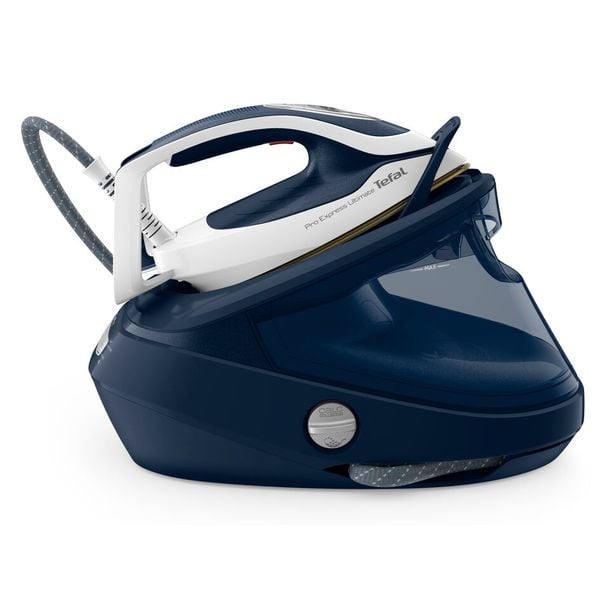 Stație de călcat de &icirc;naltă presiune Pro Express Ultimate GV9720E0, 3000 W, 8 bari, jet de abur 590 g/min, talpă Durilium Airglide Autoclean Ultra Thin colector anti-calcar, rezervor 1.2 L, albastru
