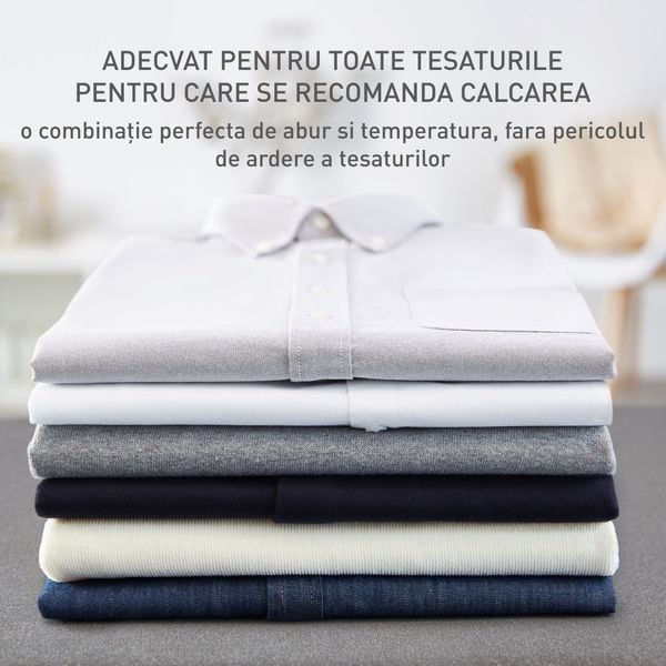 Stație de călcat cu abur Tefal Pro Express Eco GV9E22E0, 2200W, 7.6 bari, jet de abur 550 g/min, abur variabil p&acirc;nă la 140 g/min, talpă Durilium AirGlide AutoClean, oprire automată, mod Eco, crem & alb